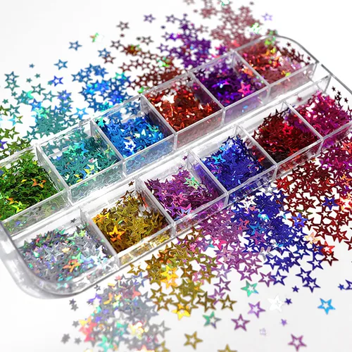 Vista 15 de Lentejas de purpurina camaleón para uñas, lentejuelas de arte de uñas holográficas 3D con gradiente láser, polvo de purpurina brillante en gel UV