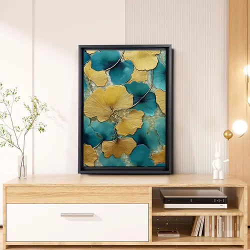 Vista 4 de Gold Turquoise Ginkgo Leaf Print, Captivating Plants Wall Art, Ginkgo Biloba Leaf Print Painting, Embrace the Serenity of Nature