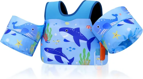 Vista 20 de MoKo Chaleco de natación para niños pequeños de 13-30/20-50/22-66 libras, flotadores de brazo de natación de dibujos animados, alas de agua