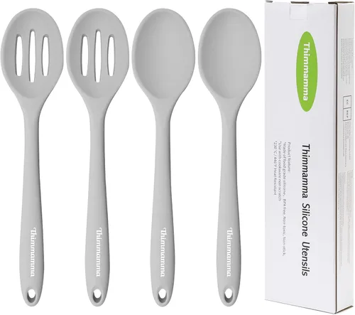 Vista 10 de Cuchara de cocina de silicona, cucharas antiadherentes de cocina para cocinar, cuchara de servir ranurada y sólida resistente al calor, cucharas