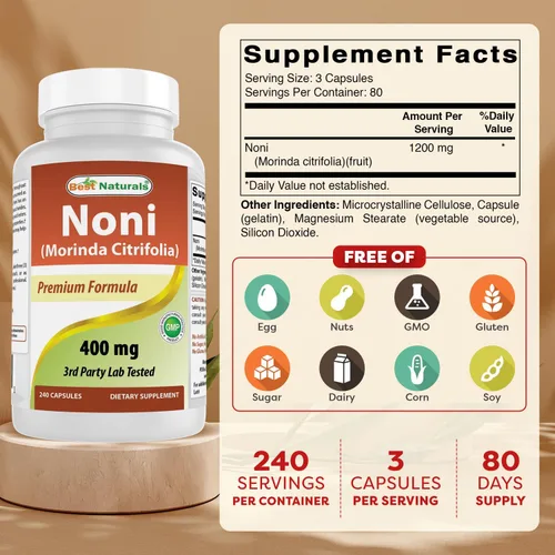 Vista 2 de Best Naturals Noni 400 mg 240 Cápsulas