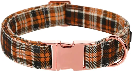 Vista 5 de Collar para perro Lionet Paws Boy, cómodo, ajustable, lindo collar a cuadros azules con hebilla de metal para cachorros machos y gatos, XS, cuello