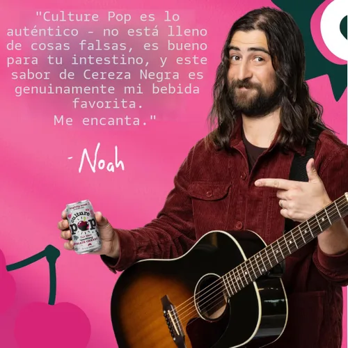 Vista 3 de Culture Pop Soda, cereza negra espumosa de Noah Kahan, soda probiótica baja en azúcar, alternativa al jugo espumoso, sin OMG, kosher, sin gluten