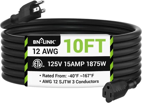 Vista 14 de BN-LINK Cable de extensión para electrodomésticos de 3 pies, cable de alimentación resistente de 15 amperios, 14/3 SPT-3, enchufe plano con conexión