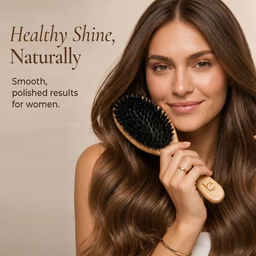 Vista 6 de Cepillo de cerdas de jabalí para mujeres y hombres, cepillo de pelo natural 100% cerdas suaves de jabalí para cabello fino y delgado