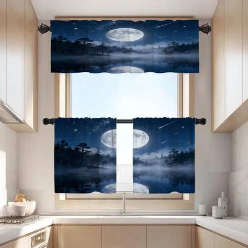 Vista 24 de Batmerry American Flag Ink Dot Blackout Tier Curtains, Red Blue White Stars Abstract Thermal Insulated Half Curtain Rod Pocket Small Valance for