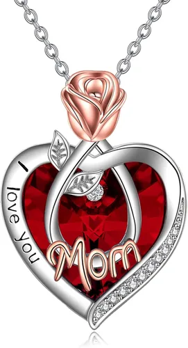 Vista 10 de Joyería de plata esterlina 925 para mujer, collar con pendiente de flor y corazón de cristal, para cumpleaños, regalos para mamá, abuela, esposa 01