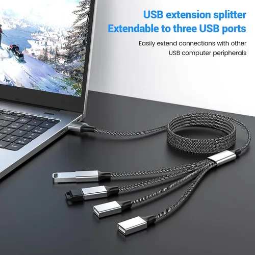 Vista 4 de MOGOOD USB Splitter 1 in 4 Out 3.3ft Braided USB Extension Cable for Data Sync and Charging 4 Port USB Hub for Keyboard and Mouse for Laptop PC Mac