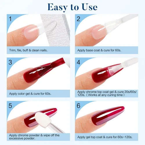 Vista 7 de Nicedeco Capa superior de gel para polvo de uñas cromado, sin hema, libre de crueldad, vegano, brillante, transparente, no se limpia, esmalte