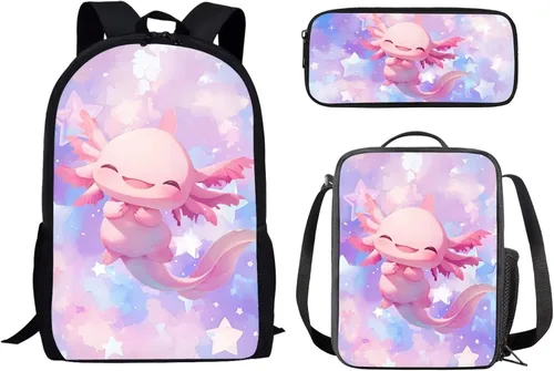 Vista 32 de Paquete de 3 bolsas escolares con estampado de bandera estadounidense para niños, mochila de gran capacidad para laptop, con cremallera, estuche
