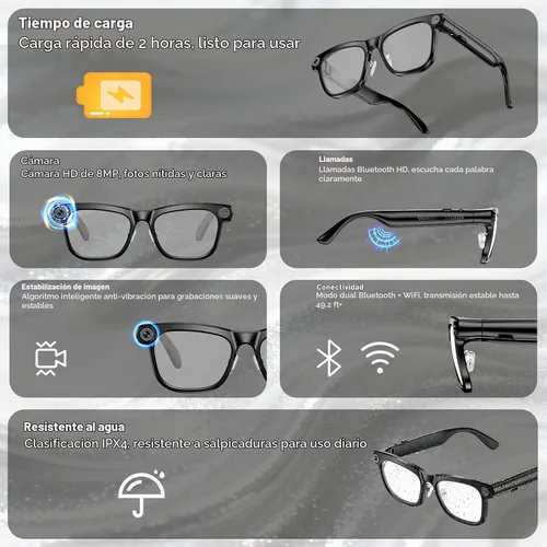 Vista 8 de Gafas inteligentes AI con cámara de 8 MP, gafas de sol de video HD 1080P