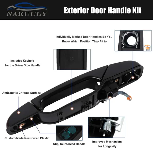 Vista 4 de Manija de Puerta Exterior Negra 4 Piezas Delantera Trasera Conductor y Pasajero Compatible con Cadillac Escalade 2007-2014 Chevy Avalanche Silverado