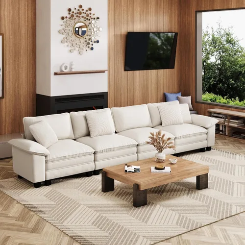 Vista 63 de Sofá seccional en forma de U de 123 pulgadas con cojines tipo nube, juego de sofá modular de asiento profundo con 5 asientos y 2 otomanos, brazos