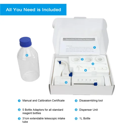 Vista 4 de ONiLAB Dispensador de tapa de botella con botella de almacenamiento de medios redonda de 1 L (0.5-5 ml)
