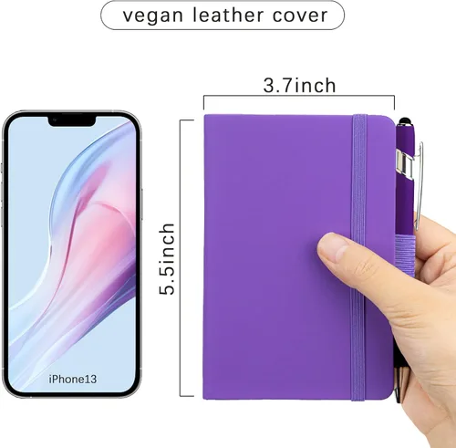 Vista 2 de Paquete de 2 cuadernos de bolsillo rayados con bolígrafo, cuaderno de tapa dura A6, mini bloc de notas de 3.7 x 5.5 pulgadas, papel grueso de 3.53