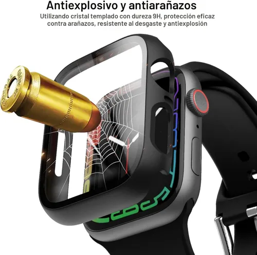 Vista 4 de JERXUN Paquete de 6 fundas con protector de pantalla para Apple Watch Negro/transparente/oro rosa/rosa/azul/verde