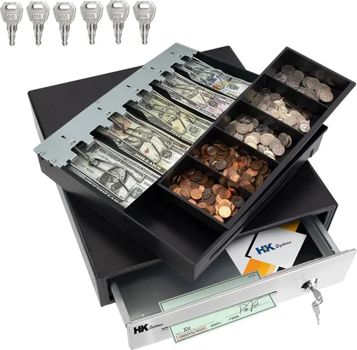 Vista 2 de HK SYSTEMS 16 "POS Cajón de efectivo frontal de acero inoxidable, diapositiva de rodamiento de bolas, POS resistente con bandeja extraíble