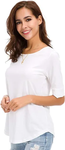 Vista 5 de LUSMAY Camisas tipo túnica de algodón con cuello redondo y ajuste holgado para mujer