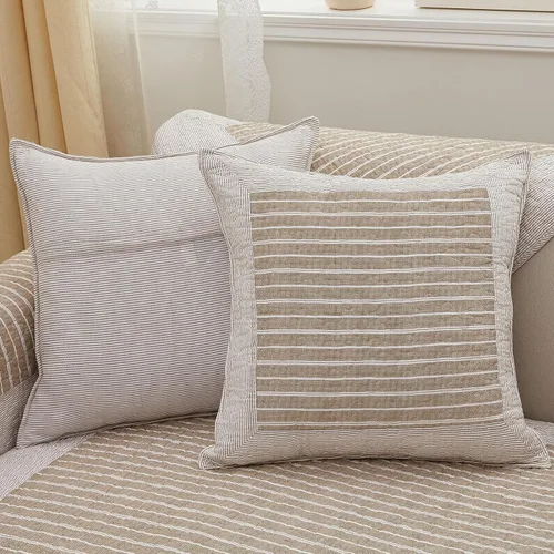 Vista 5 de Paquete de 2 fundas de almohada acolchadas de algodón, estilo bohemio a rayas grises, fundas de almohada suaves para sofá, cama, sala de estar