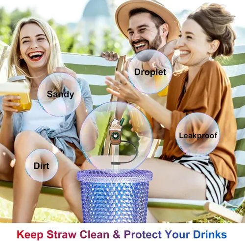 Vista 7 de KEUYE Funda para popote compatible con la taza de Starbucks, 7 fundas reutilizables para popotes, tapa de popote a prueba de salpicaduras, tapa