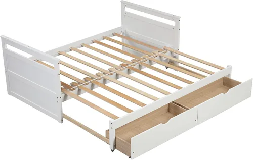 Vista 5 de Sofá cama individual con nido y cajones de almacenamiento, sofá cama extensible de madera con cama extraíble, sofá cama individual a king, ahorro