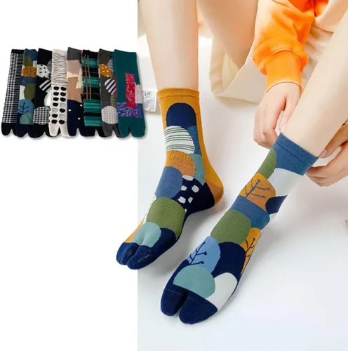 Vista 6 de Calcetines de dedo del pie para mujer, calcetines con estampado de chanclas, calcetines cálidos Tabi, calcetines de dos dedos del pie, 5 pares