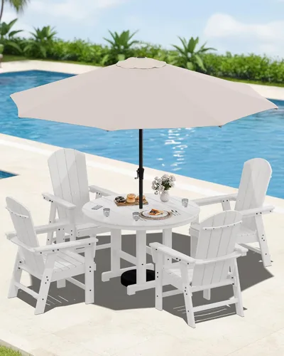 Vista 11 de SERWALL Juego de sillas de comedor Adirondack para exterior, conjunto de 2, sillas de patio de HDPE resistentes a todo clima, color negro
