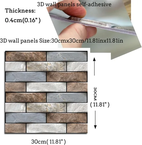 Vista 7 de Paneles de pared 3D para despegar y pegar, panel de pared de ladrillo sintético, 10 unidades de 11.8 x 11.8 in de espuma de PVC autoadhesivo