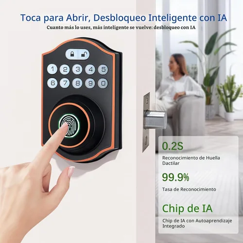 Vista 3 de Cerradura inteligente de puerta de huellas dactilares, cerrojo de entrada sin llave con teclado electrónico, control de aplicación Bluetooth