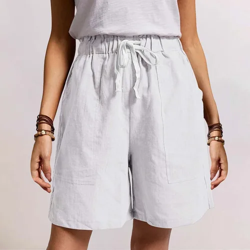 Vista 2 de Pantalones cortos de algodón para mujer, ajuste holgado, pantalones cortos de verano elásticos elegantes con cordón y bolsillos