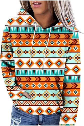 Vista 5 de Sudaderas con capucha azteca occidental para mujer, sudaderas de manga larga con gráficos vintage, camisetas de vaquera, ropa 2023