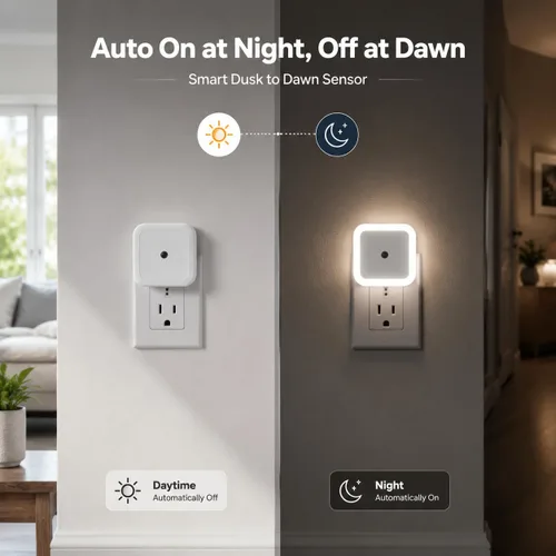 Vista 3 de Othmro Paquete de 4 luces nocturnas enchufables, sensor LED cálido automático del atardecer al amanecer, lámpara de mesita de noche pequeña