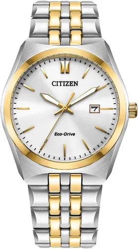 Vista 6 de Citizen Men's Classic Corso Eco-Drive Watch, 3-Hand Date, Luminous Hands and Markers Pulsera de plata/oro y esfera negra