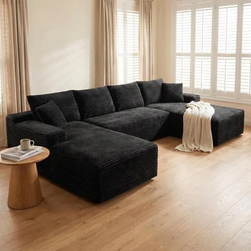 Vista 17 de Sofá seccional de nube en forma de U de 115 pulgadas, sofá modular comprimido sin hueso con diván otomano reversible, sofá simétrico de pana de Gris