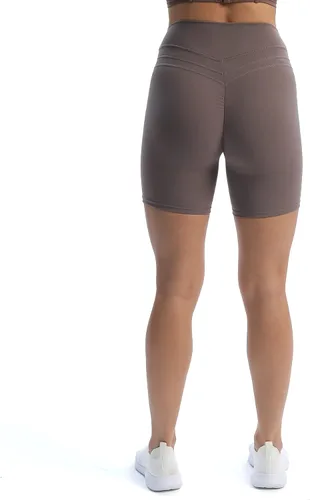 Vista 4 de Aoxjox Pantalones cortos de entrenamiento de cintura alta para mujer, con control de abdomen, pantalones cortos de yoga suaves de 6 pulgadas
