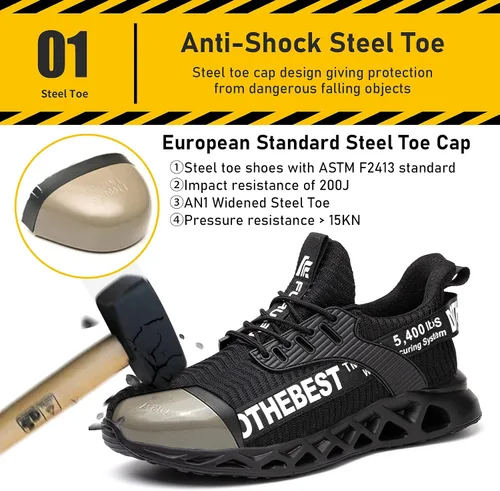 Vista 2 de Furuian - Zapatos de punta de acero para hombre y mujer ligeros indestructibles a prueba de pinchazos cómodos zapatos de seguridad para uso