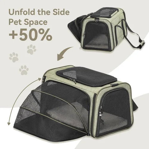 Vista 3 de Petsfit Transportador Expandible para Conejos Transportador para Gatos Pequeños Aprobado por Aerolíneas, 16X10X9 Pulgadas Bolsa de Viaje Portátil