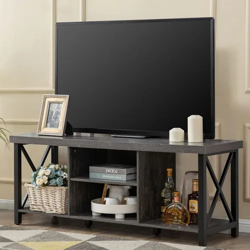 Vista 12 de GAZHOME Soporte de TV para TV de hasta 55 pulgadas, mueble de TV con almacenamiento abierto, unidad de consola de TV con estantería para sala