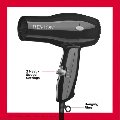 Vista 6 de Revlon Secador de pelo compacto Diseño ligero de 1875 W, perfecto para viajes, (negro)