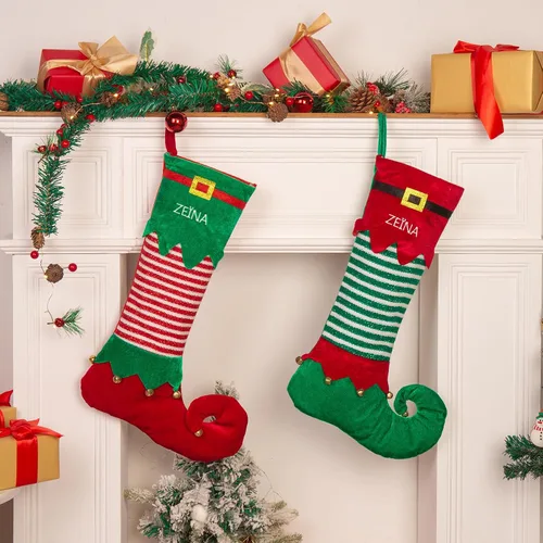 Vista 7 de Medias de Navidad personalizadas con nombre de la familia, calcetín de Navidad de 19 pulgadas, para niños, vacaciones familiares, calcetines grandes