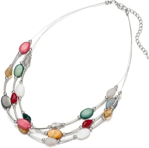 Vista 3 de Collar a capas con cristal para mujer, gargantilla con cadena de plata gruesa, regalo de cumpleaños para mujer