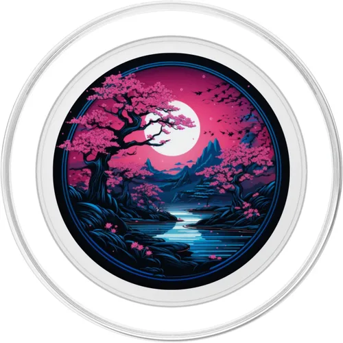 Vista 2 de PopSockets MagSafe PopGrip de color rosa japonés Sakura Cherry Blossom Moon PopSockets para iPhone