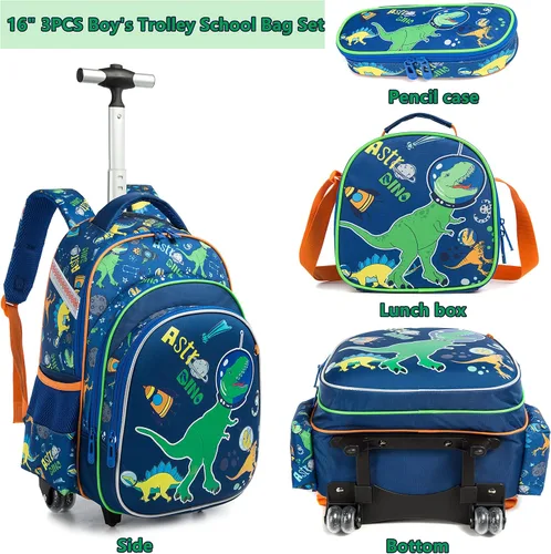 Vista 3 de Mochila con ruedas para niños y niñas con ruedas Blue-konglong