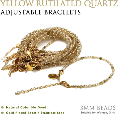 Vista 3 de Morchic - Pulsera ajustable de pulgadas para mujer, con mini cuentas de gemas naturales, serie de dijes de gemas de energía, regalo de cumpleaños