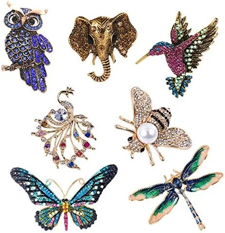 Vista 4 de Dainty Owl Hummingbird Butterfly Dragonfly Peacock Frog Bee Animals Brooch Pin Delicate Crystal Rhinestone Cubic Zirconia Animals and Insect Brooch