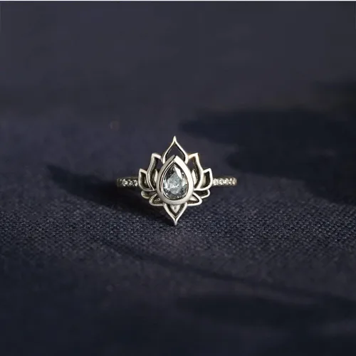 Vista 5 de OVNMFH Anillo de loto Begin Again S925, anillo de loto del mismo nombre de la misma niña, sin barro, sin loto, regalos de joyería para mujeres