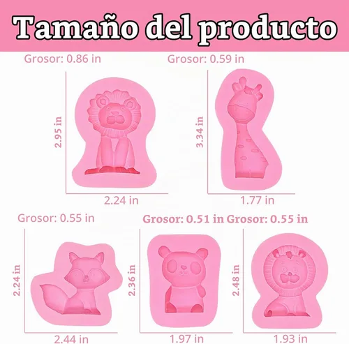 Vista 5 de Moldes de fondant de animales, moldes de chocolate de conejo de león, moldes de silicona de dinosaurio de jirafa, elefante, dinosaurio, moldes