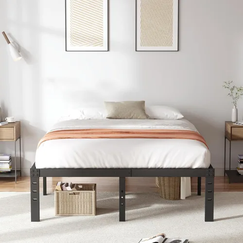 Vista 7 de Marco de cama de tamaño matrimonial de 14 pulgadas de alto, no necesita somier, plataforma de listones de acero resistente, tamaño California King