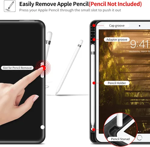 Vista 3 de H HOLIMET Funda para iPad de 9ª generación (2021) iPad de 8ª/7ª generación 2020/2019 con soporte para lápices, soporte multiángulo, piel sintética