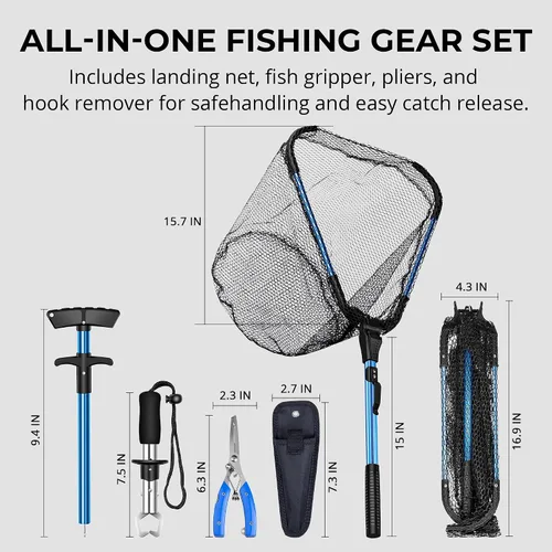 Vista 6 de Foldable Kayak Landing Net Kit, 4PCS Fishing Tool Set Kit de herramientas de pesca Blue2 4pcs